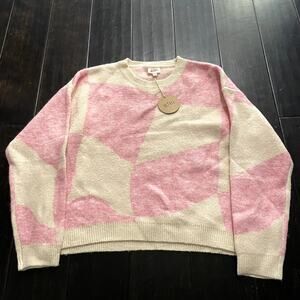New Bibi Colorblock Sweater Pink Cream Women's Size L